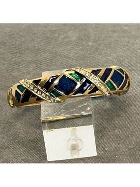 Butler signed Vintage gold tone enamel rhinestone pave bangle bracelet